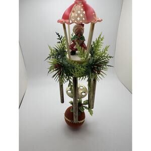 Vintage Mrs Claus Plastic Wind Chime Merry Christmas Holly Hanging Decor Retro